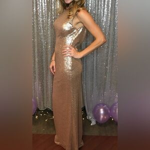 Champagne Gold Sequin Backless Dress
